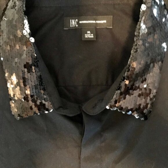 NWT Mens Size XL INC International Concepts Sequin Collar Short Sleeve Woven Top - Picture 4 of 4